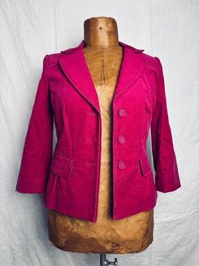 Vintage Halogen Hot Pink Corduroy 3/4 Sleeve 3 Button Blazer Sz. S